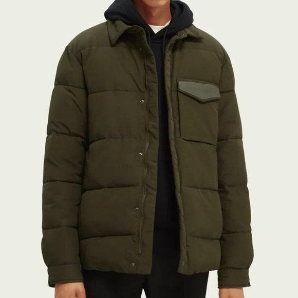 SCOTCH & SODA WATER REPELLENT SHIRT JACKET PUFFER IN GREEN - L